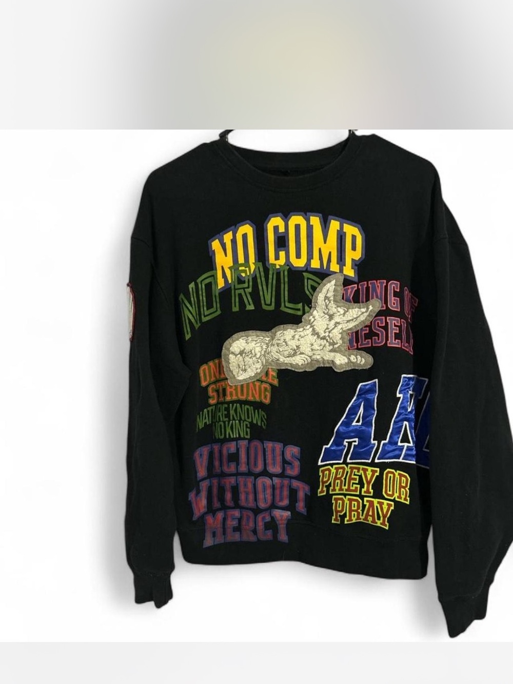 Akoo Black Graphic Pullover Sweater with Multicolor Lettering